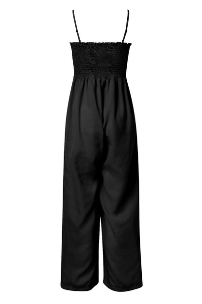 Smocked Spaghetti Strap Wide Leg Jumpsuit-Angel Casuals