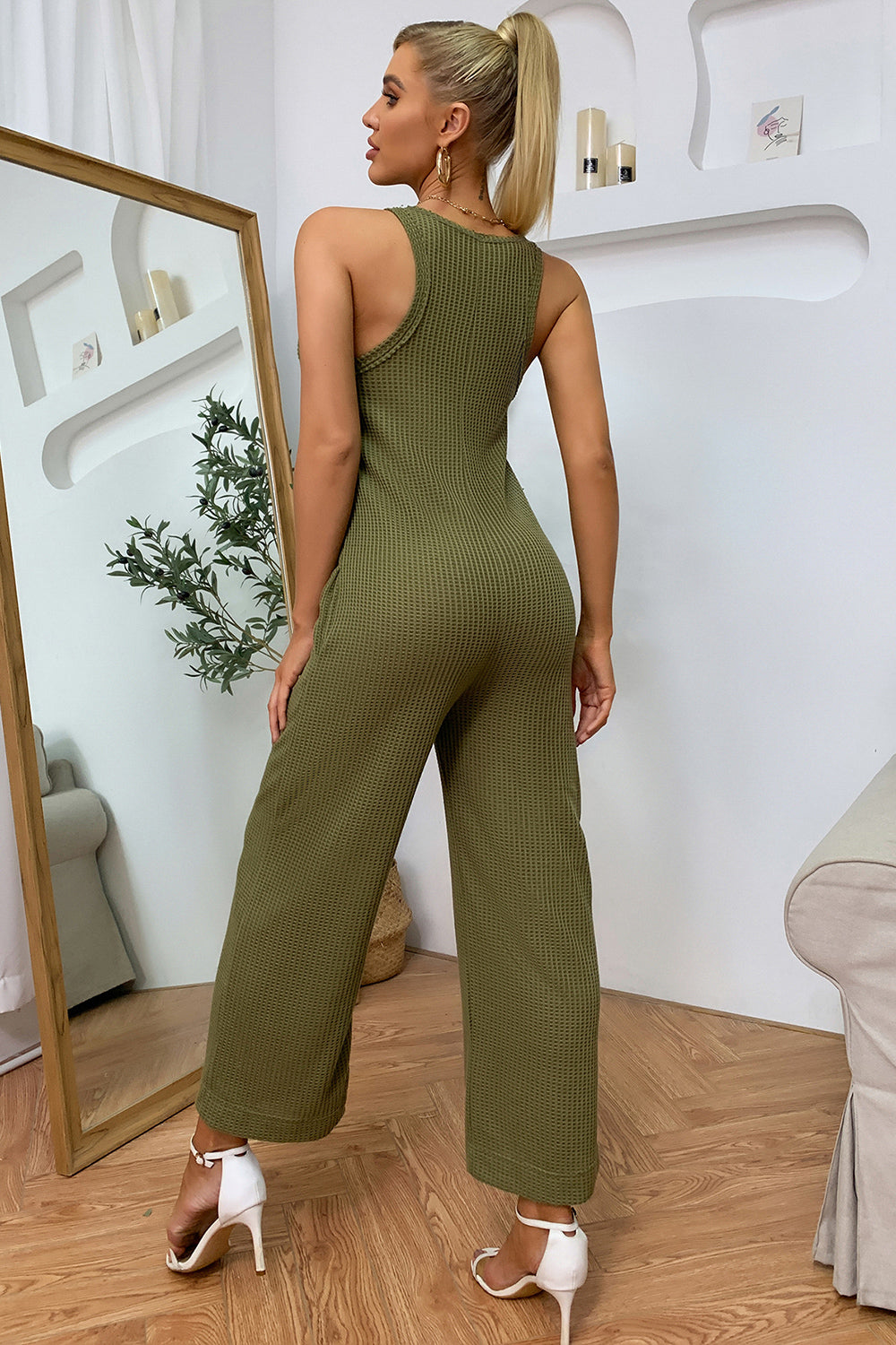 Sleeveless Straight Leg Jumpsuit-Angel Casuals