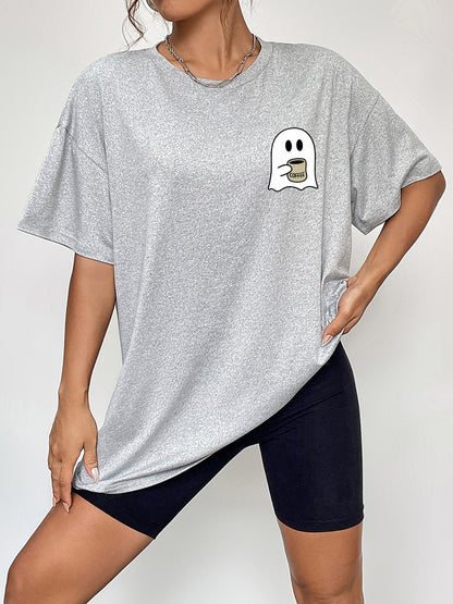 Round Neck Short Sleeve Ghost Graphic T-Shirt-Angel Casuals