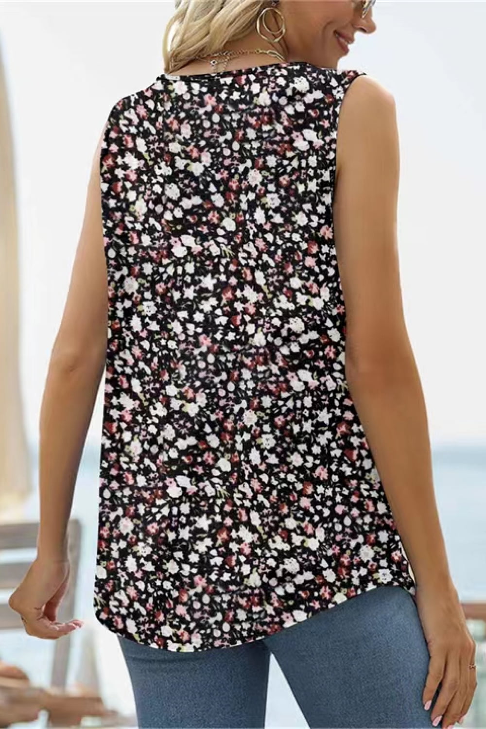 Printed Square Neck Curved Hem Tank-Angel Casuals