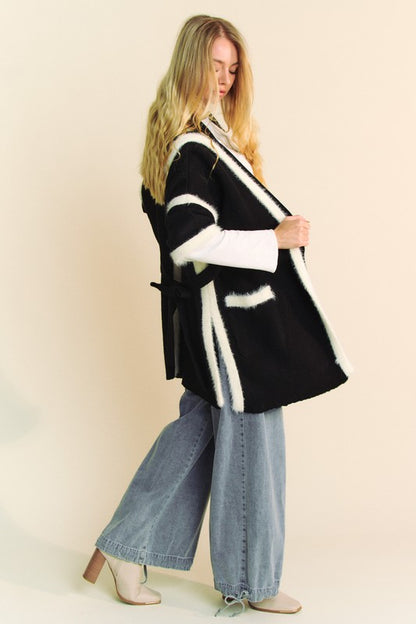 Davi & Dani Fuzzy Trim Open Front Loose Fit Cardigan-Angel Casuals