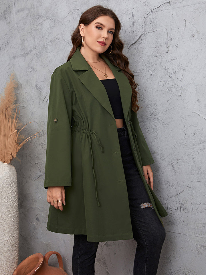 Honey Plus Size Lapel Collar Roll-Tab Sleeve Trench Coat-Angel Casuals