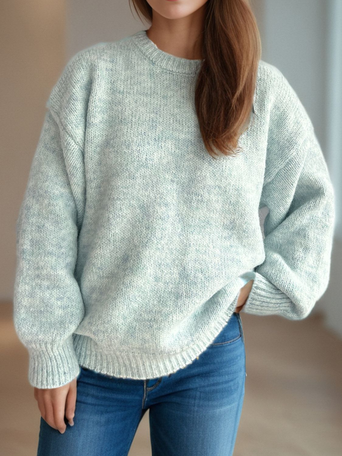 Round Neck Long Sleeve Sweater-Angel Casuals