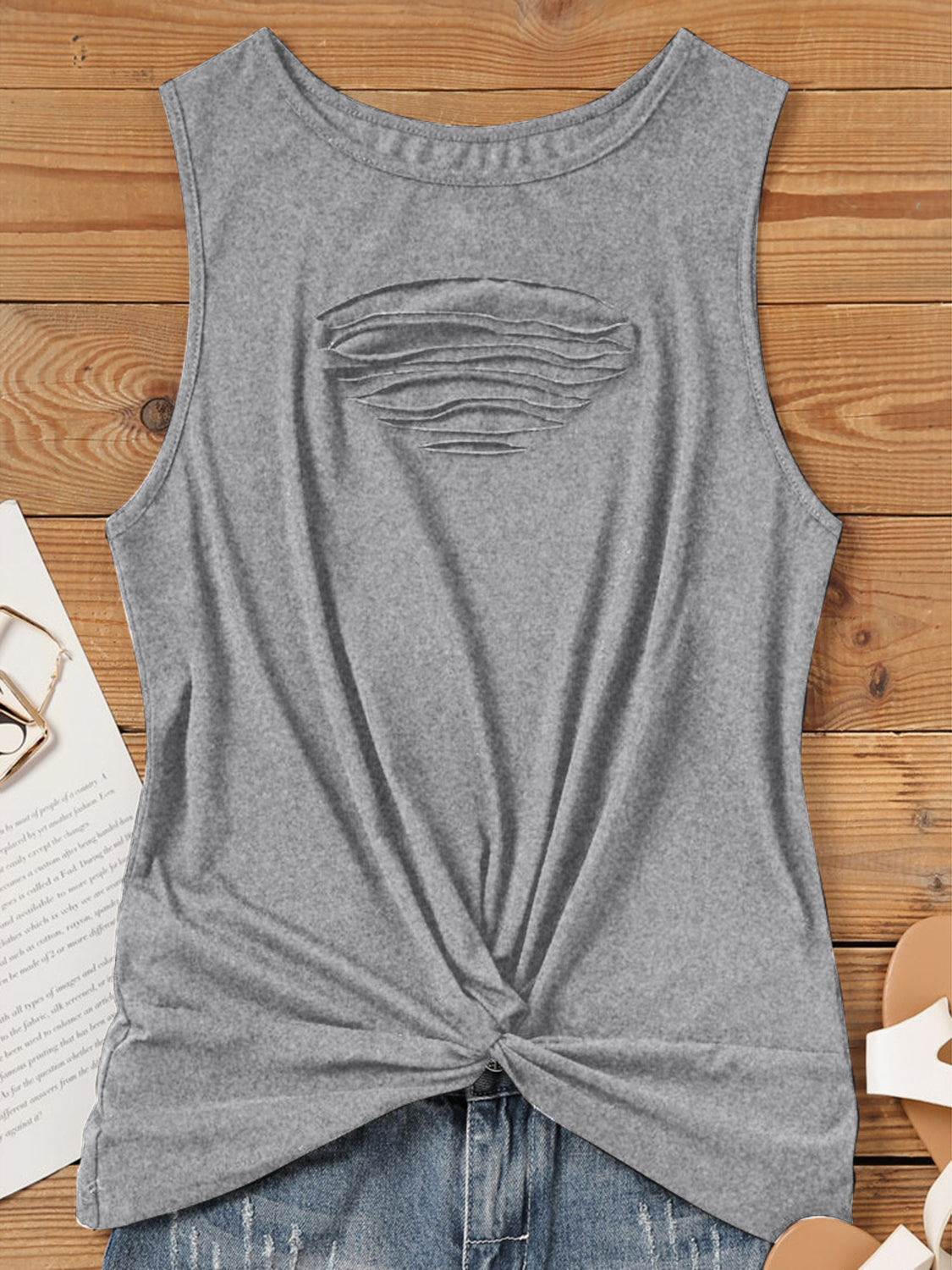 Cutout Twisted Round Neck Tank-Angel Casuals