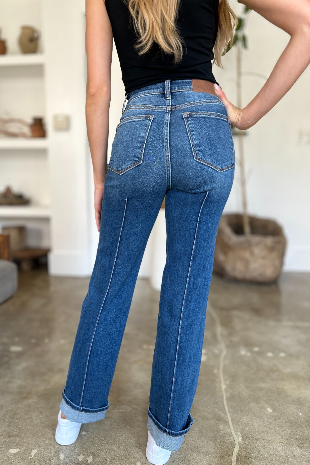 Judy Blue Full Size High Waist Front Seam Detail Straight Jeans-Angel Casuals