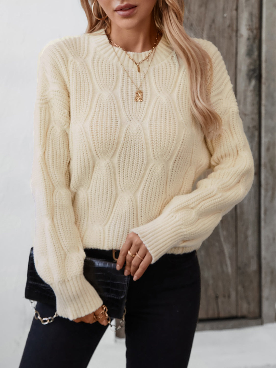 Round Neck Dropped Shoulder Sweater-Angel Casuals