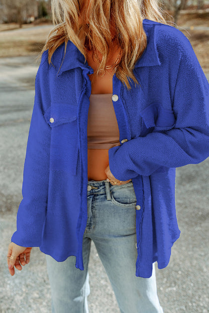 Pocketed Button Up Droppped Shoulder Jacket-Angel Casuals