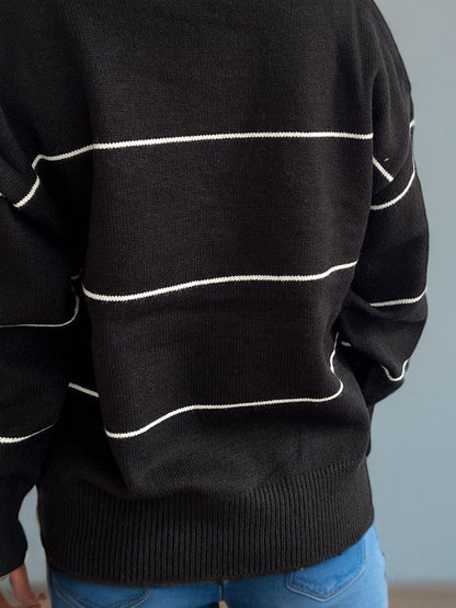 Striped Button Down V-Neck Long Sleeve Cardigan-Angel Casuals