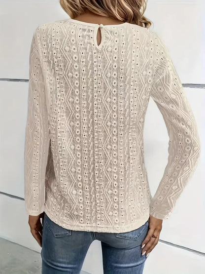 Lace Eyelet Long Sleeve Top-Angel Casuals