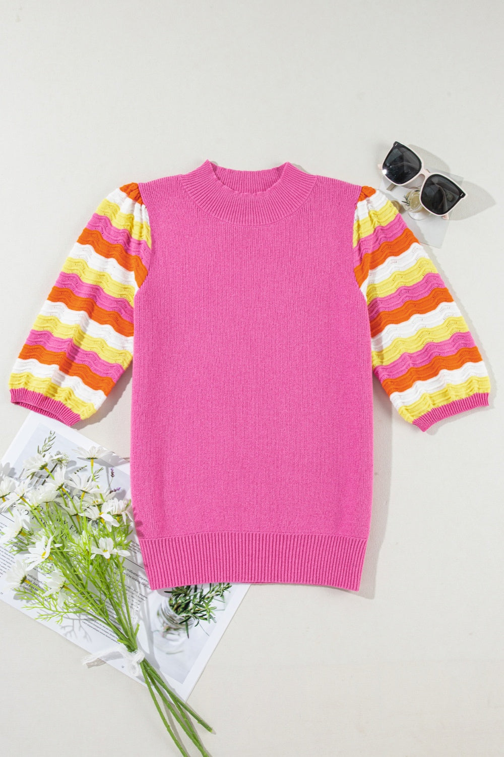 Contrast Half Sleeve Knit Top-Angel Casuals