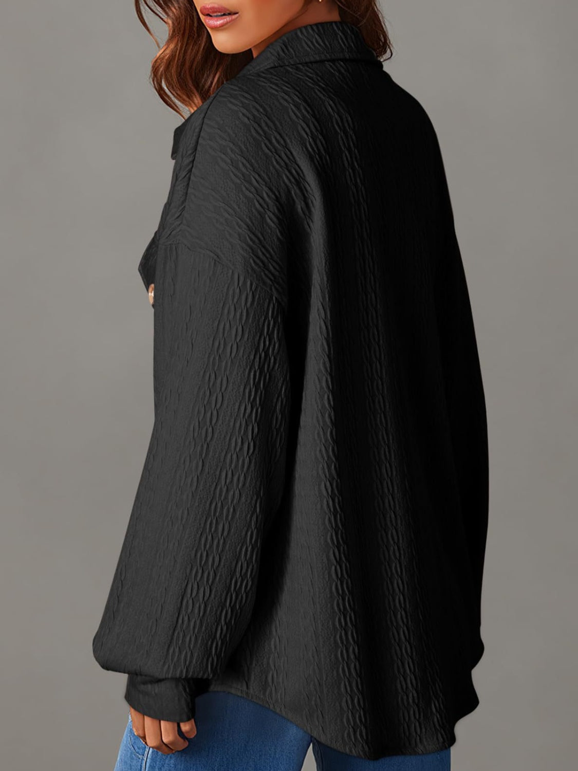 Textured Button Up Long Sleeve Shacket-Angel Casuals