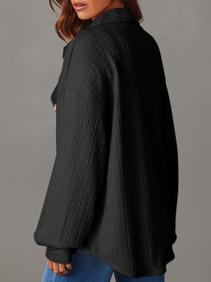 Textured Button Up Long Sleeve Shacket-Angel Casuals