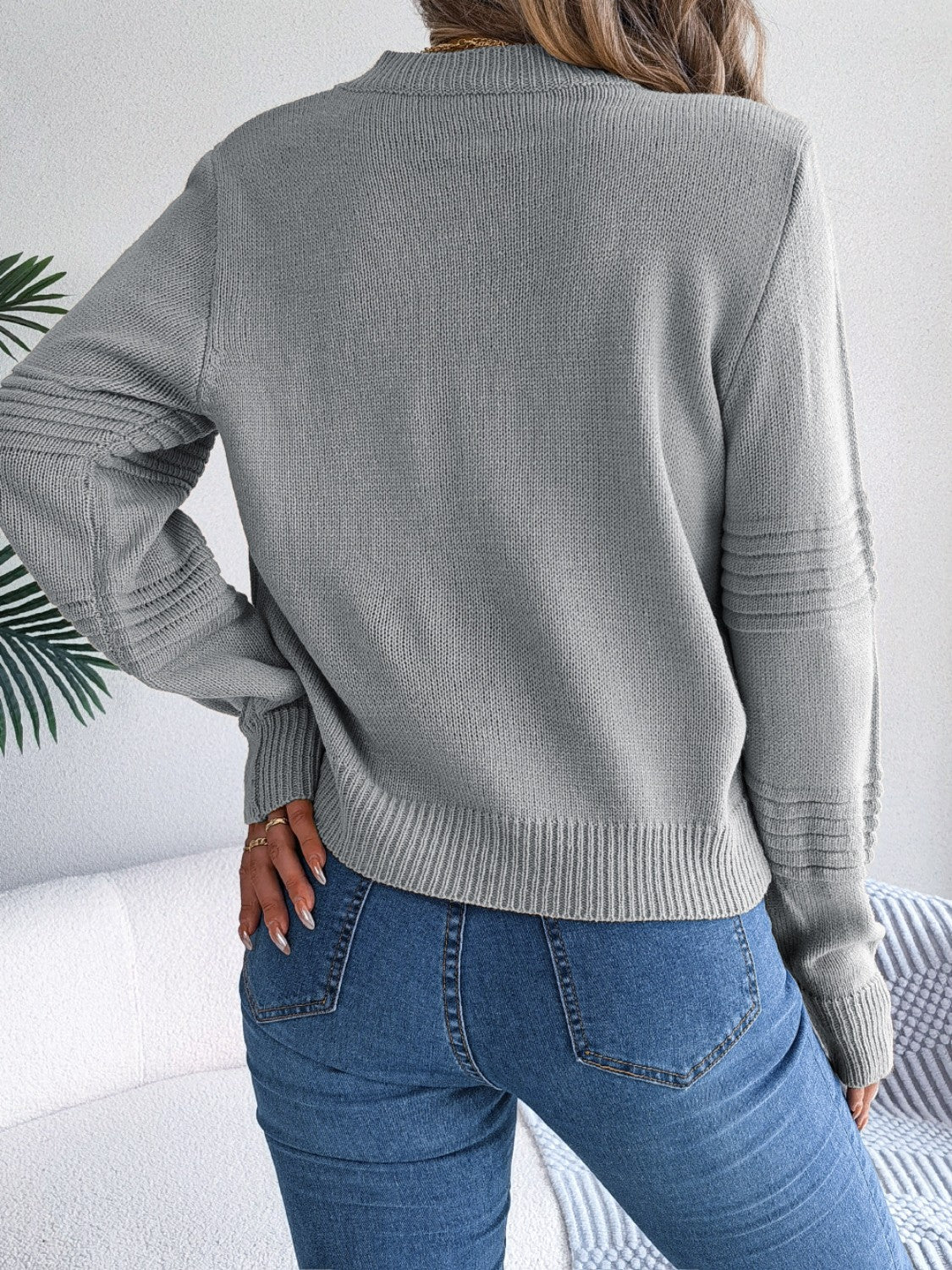 Round Neck Long Sleeve Sweater-Angel Casuals