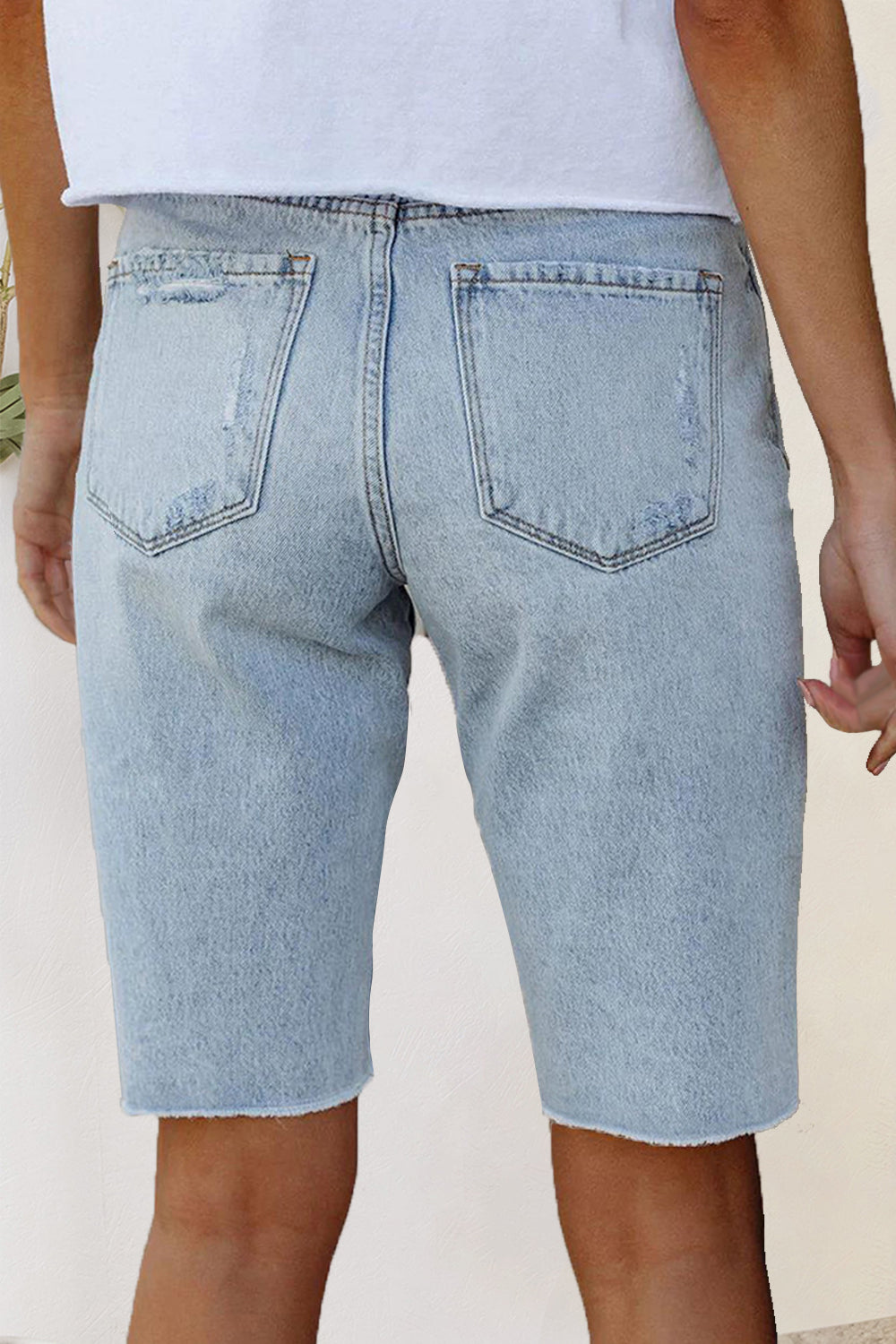 Distressed Raw Hem Denim Shorts-Angel Casuals