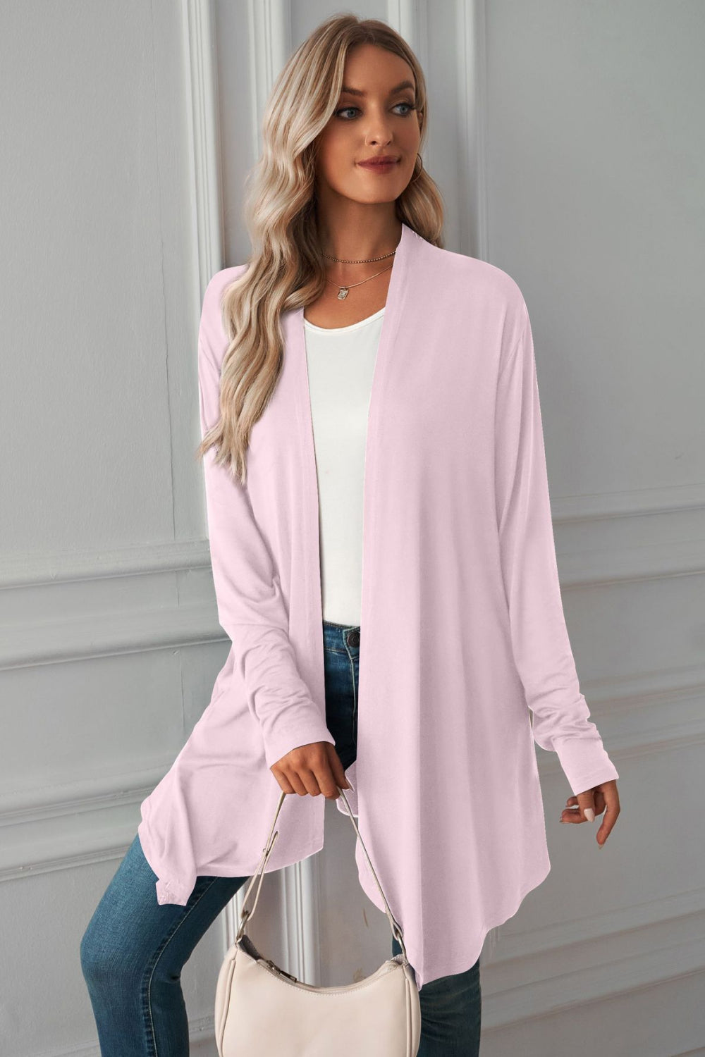 Open Front Long Sleeve Cardigan-Angel Casuals