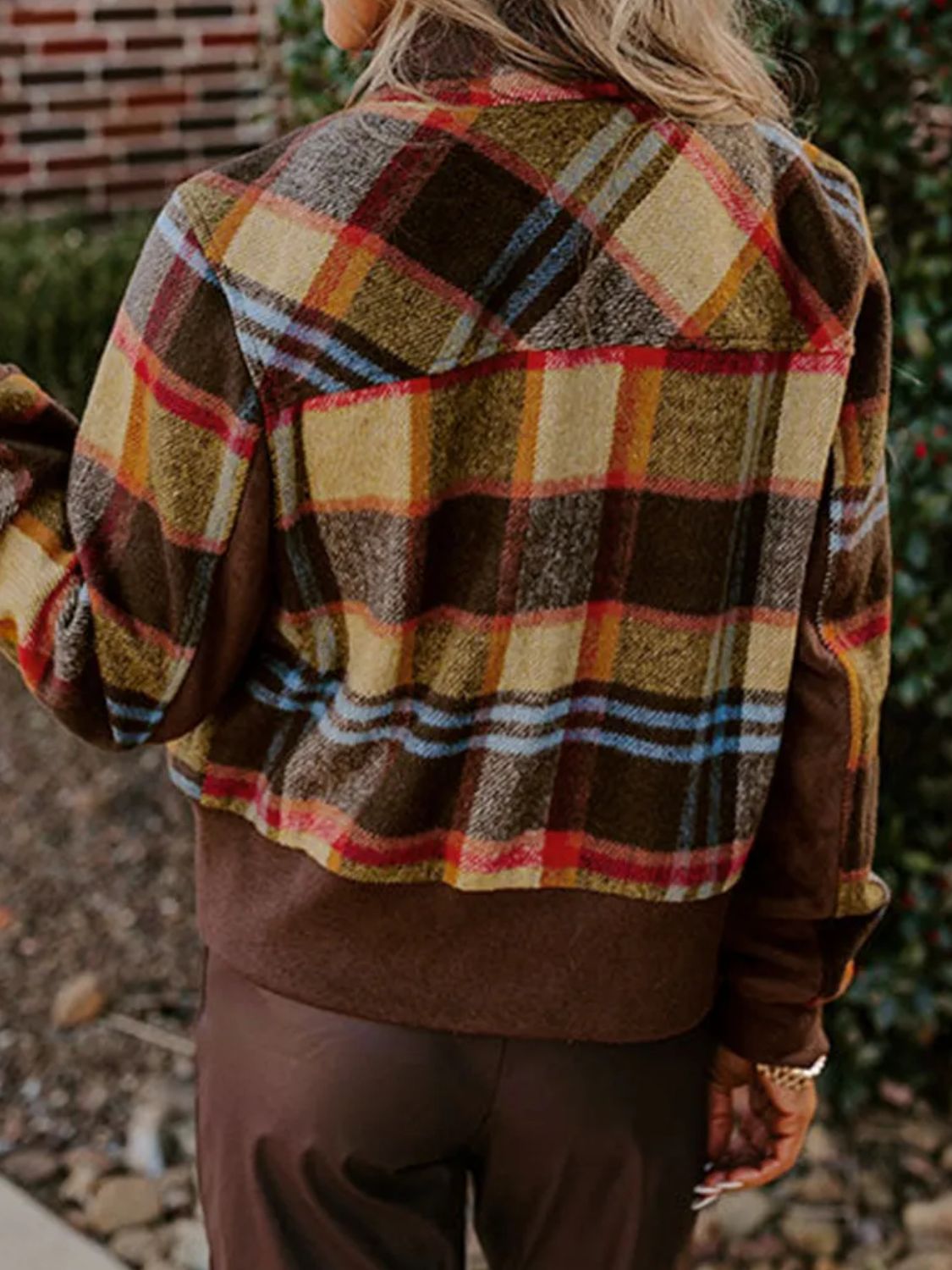 Pocketed Plaid Long Sleeve Jacket-Angel Casuals