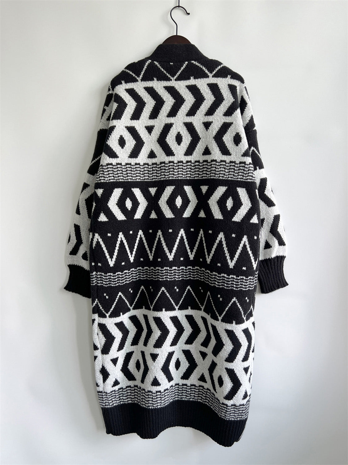 Geometric Button Front Longline Cardigan-Angel Casuals