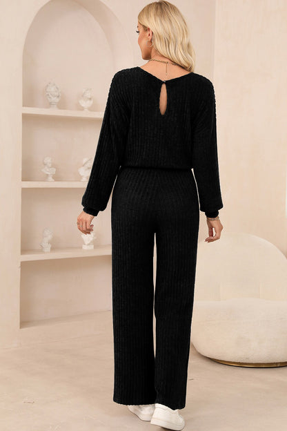 Round Neck Long Sleeve Jumpsuit-Angel Casuals