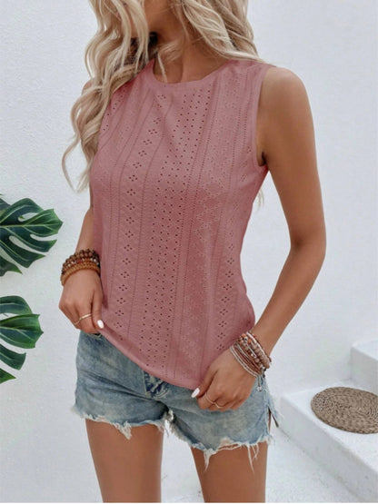 Eyelet Round Neck Tank-Angel Casuals