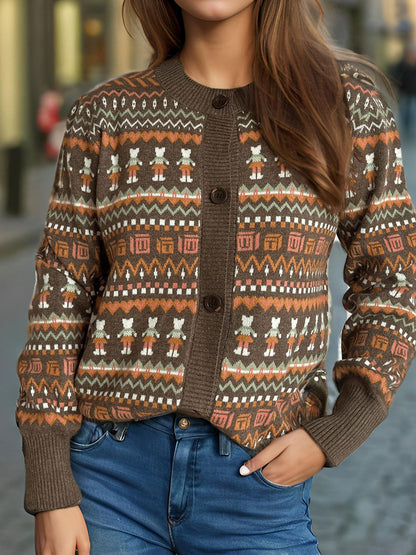 Graphic Button Down Long Sleeve Cardigan-Angel Casuals