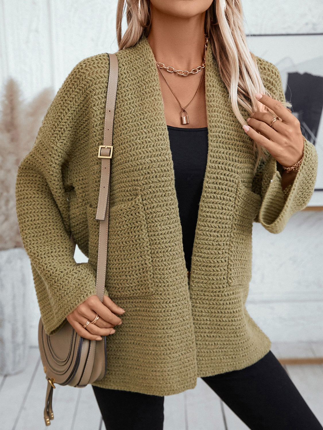 Open Front Long Sleeve Cardigan-Angel Casuals