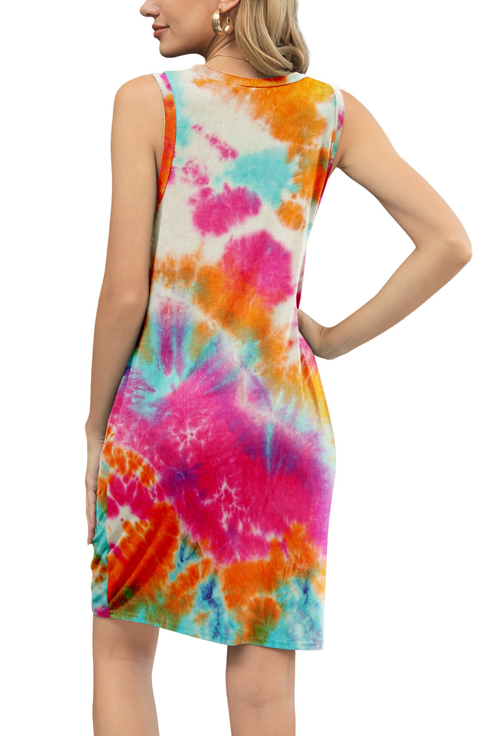 Tie-Dye Twisted Round Neck Sleeveless Dress-Angel Casuals