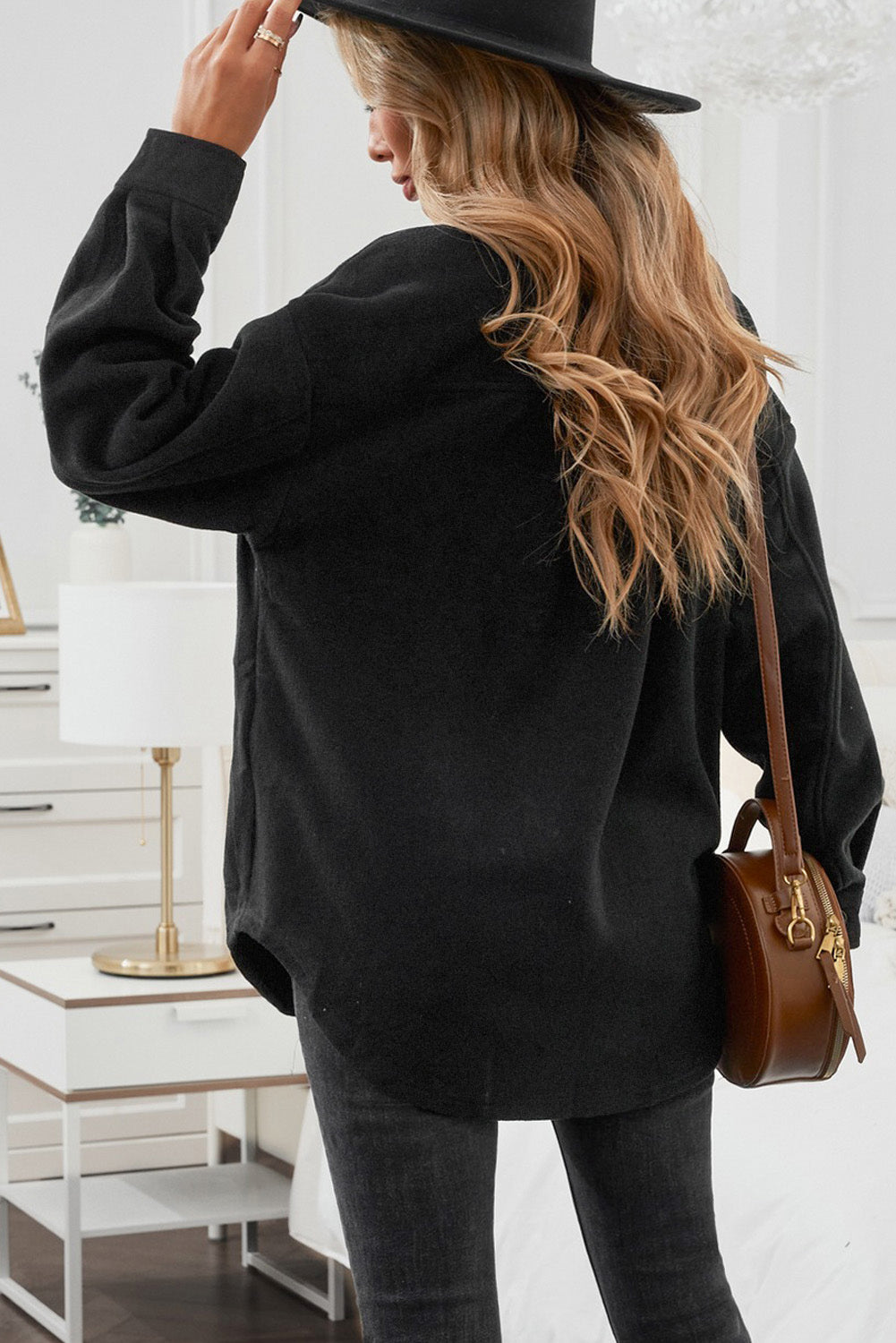 Button Up Collared Neck Long Sleeve Jacket-Angel Casuals