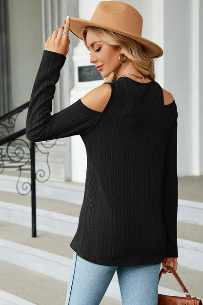 Round Neck Cold Shoulder T-Shirt-Angel Casuals