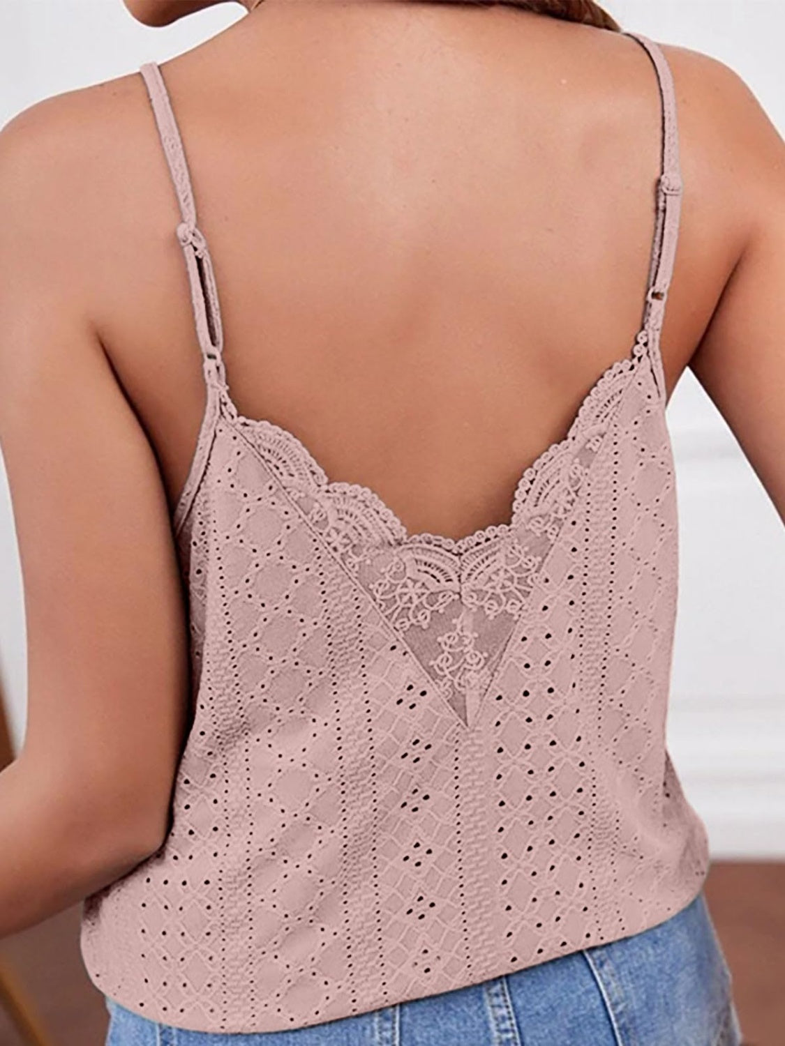 Eyelet Lace Detail V-Neck Cami-Angel Casuals