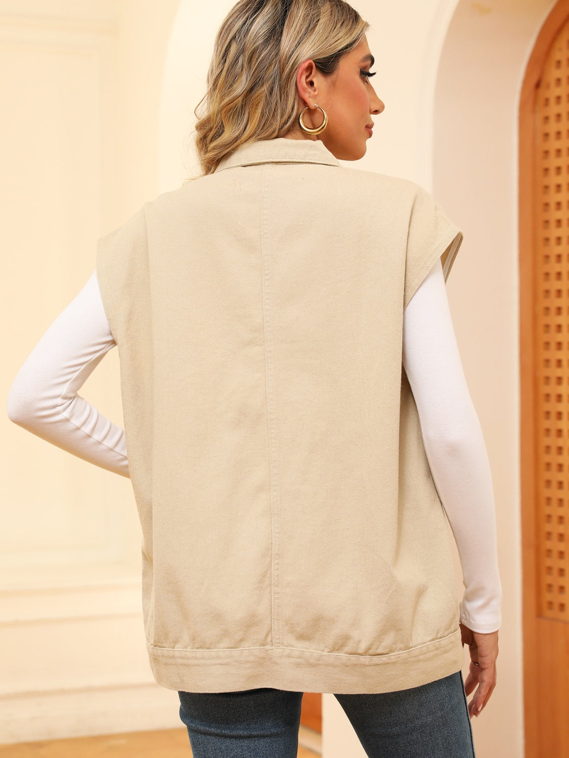 Pocketed Button Up Sleeveless Denim Jacket-Angel Casuals