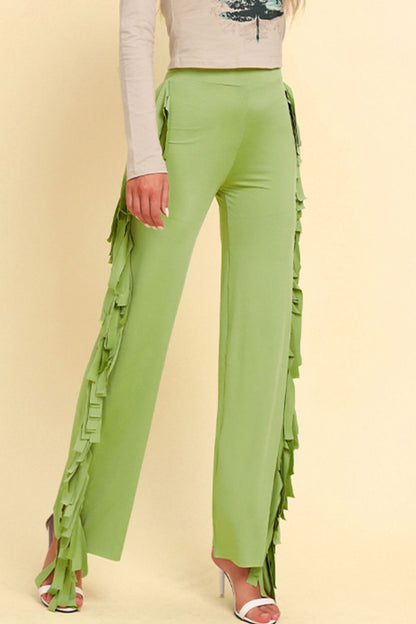 Fringe Trim Wide Leg Pants-Angel Casuals