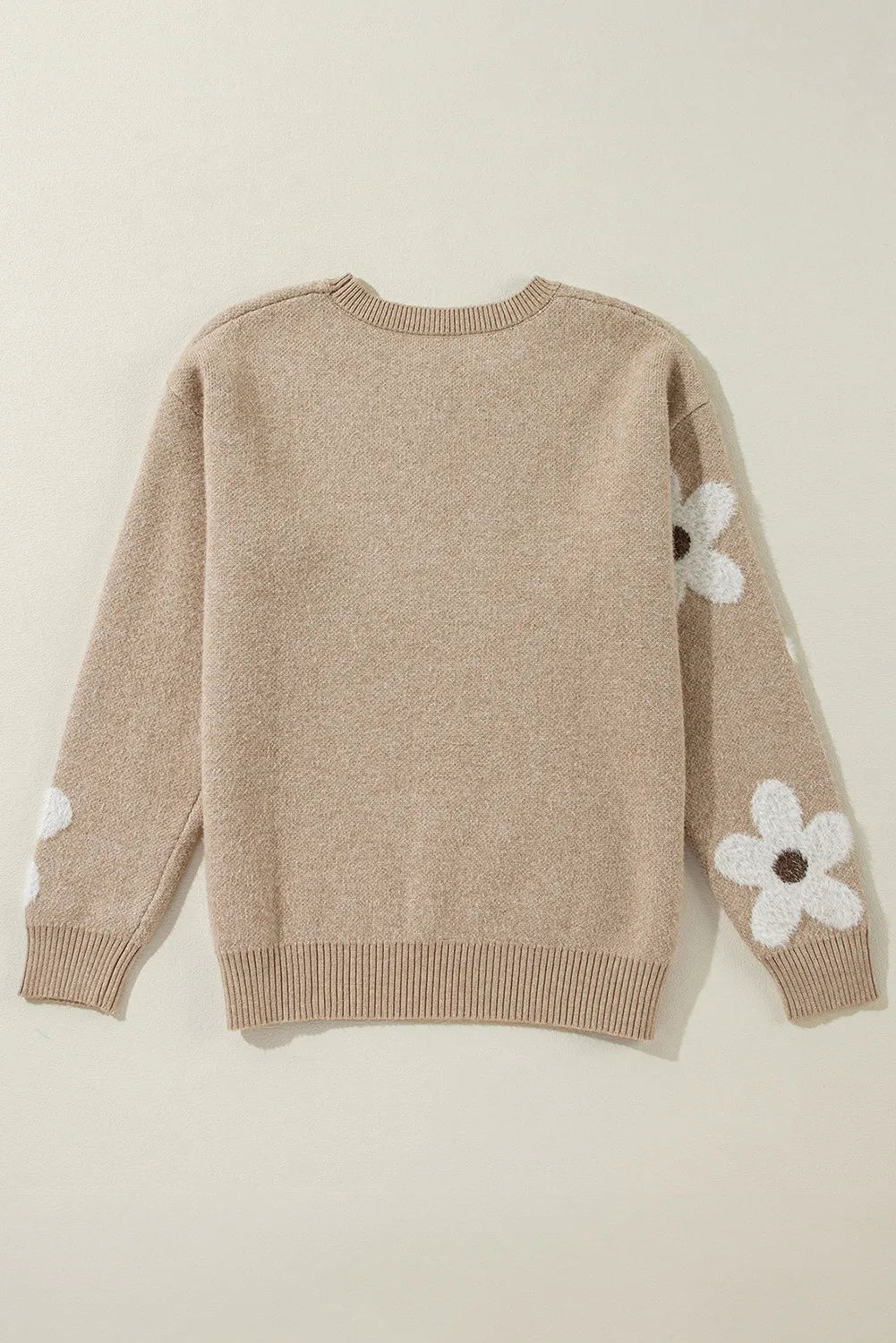 Flower Round Neck Long Sleeve Sweater-Angel Casuals