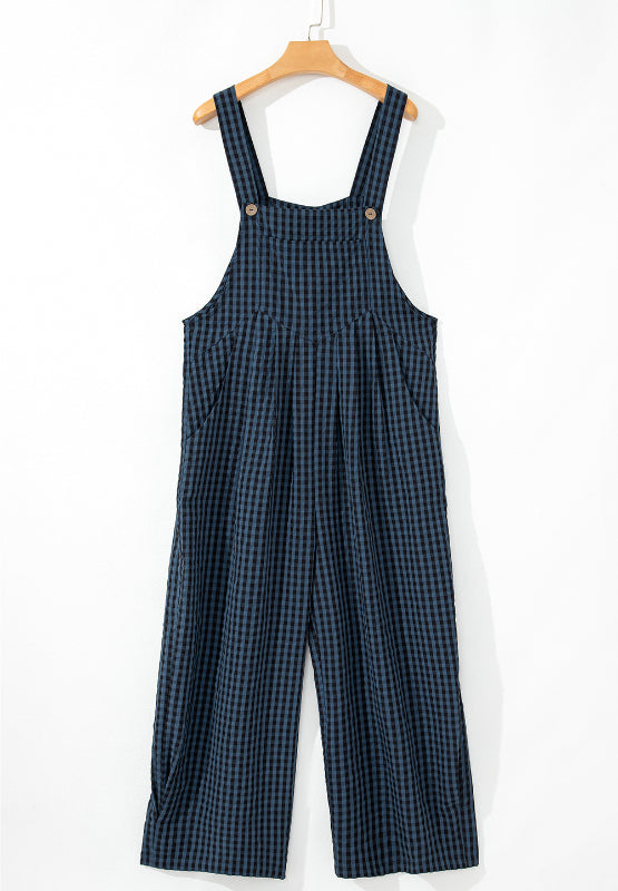 Plaid Wide Strap Wide Leg Overalls-Angel Casuals