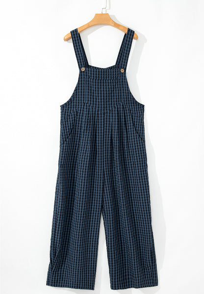 Plaid Wide Strap Wide Leg Overalls-Angel Casuals