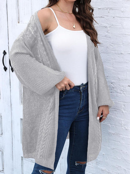 Cable-Knit Open Front Long Sleeve Cardigan-Angel Casuals