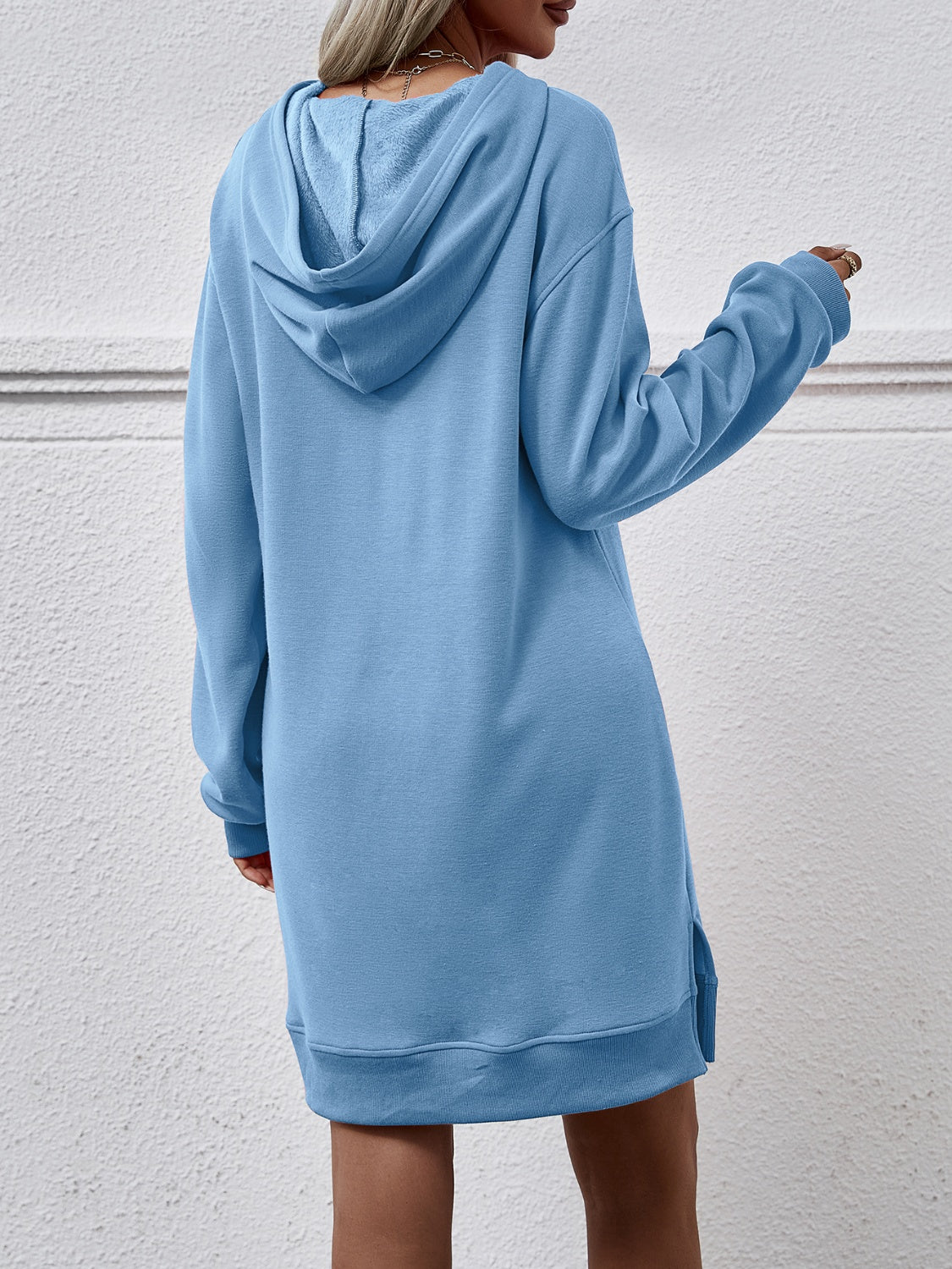 Slit Long Sleeve Hooded Dress with Pocket-Angel Casuals