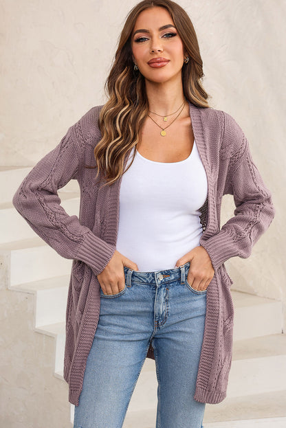 Cable-Knit Dropped Shoulder Slit Cardigan-Angel Casuals