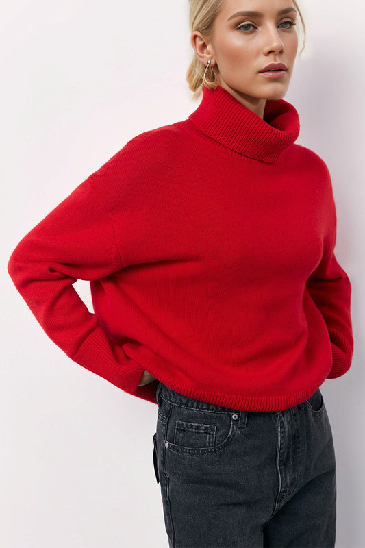 Basic Bae Turtleneck Long Sleeve Dropped Shoulder Sweater-Angel Casuals