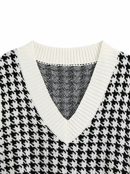 Houndstooth V-Neck Sweater Vest-Angel Casuals