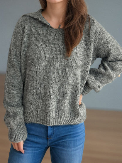 Collared Neck Long Sleeve Sweater-Angel Casuals