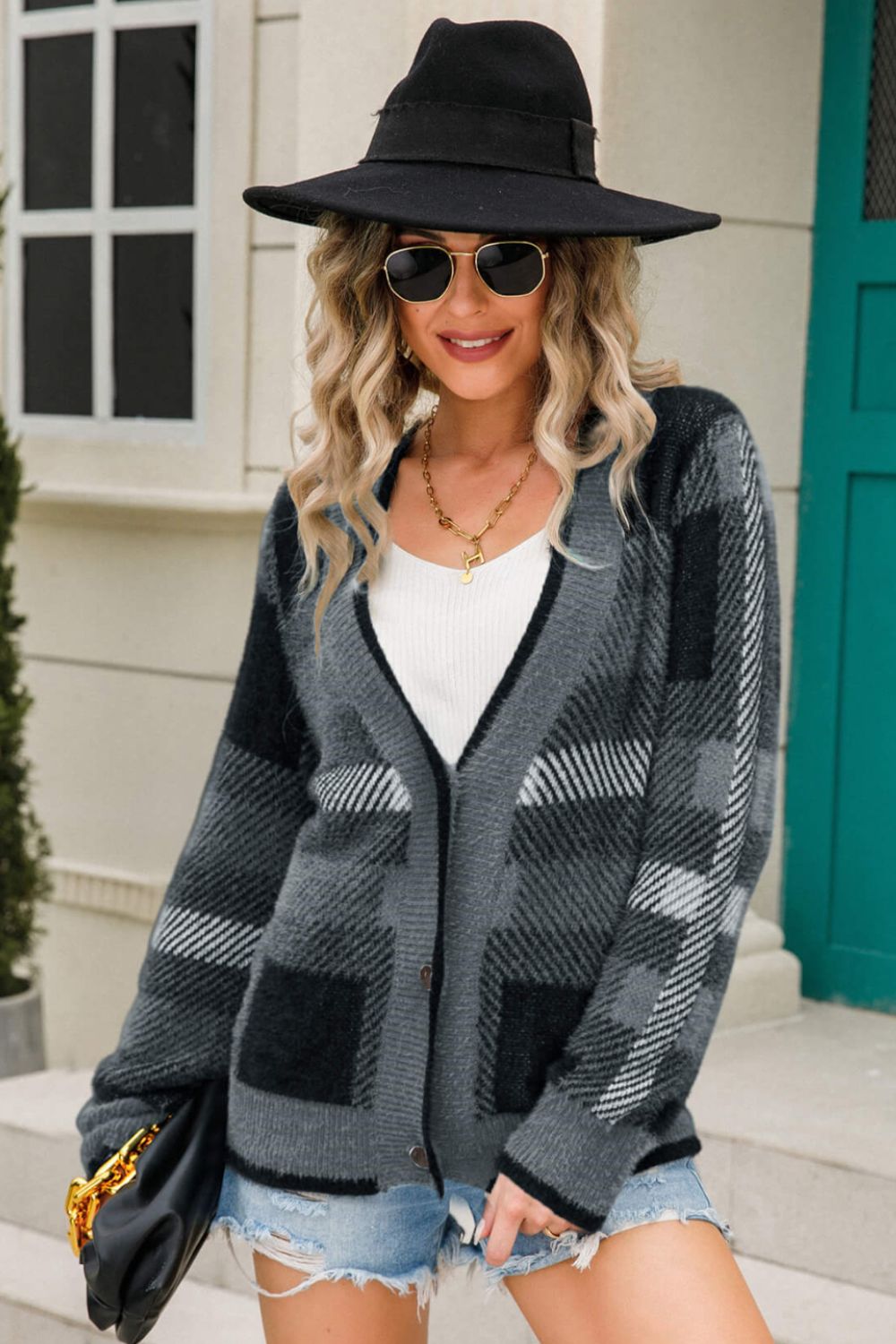 Striped Button-Front Fuzzy Cardigan-Angel Casuals