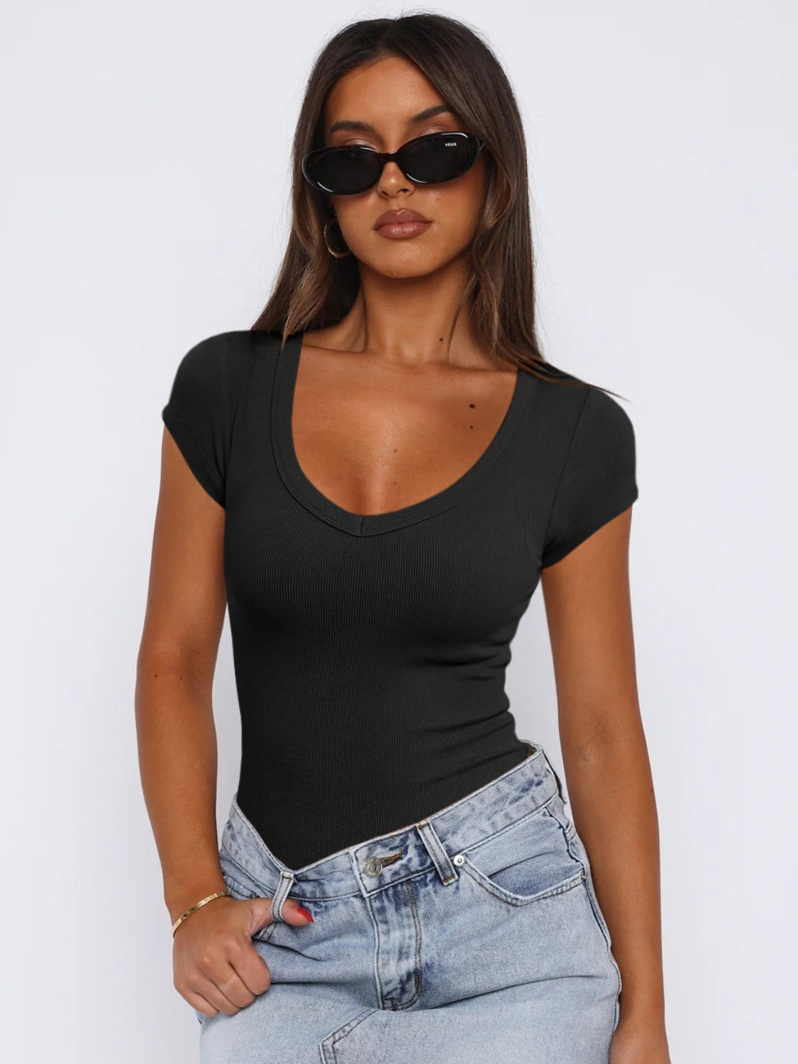 Scoop Neck Cap Sleeve T-Shirt-Angel Casuals