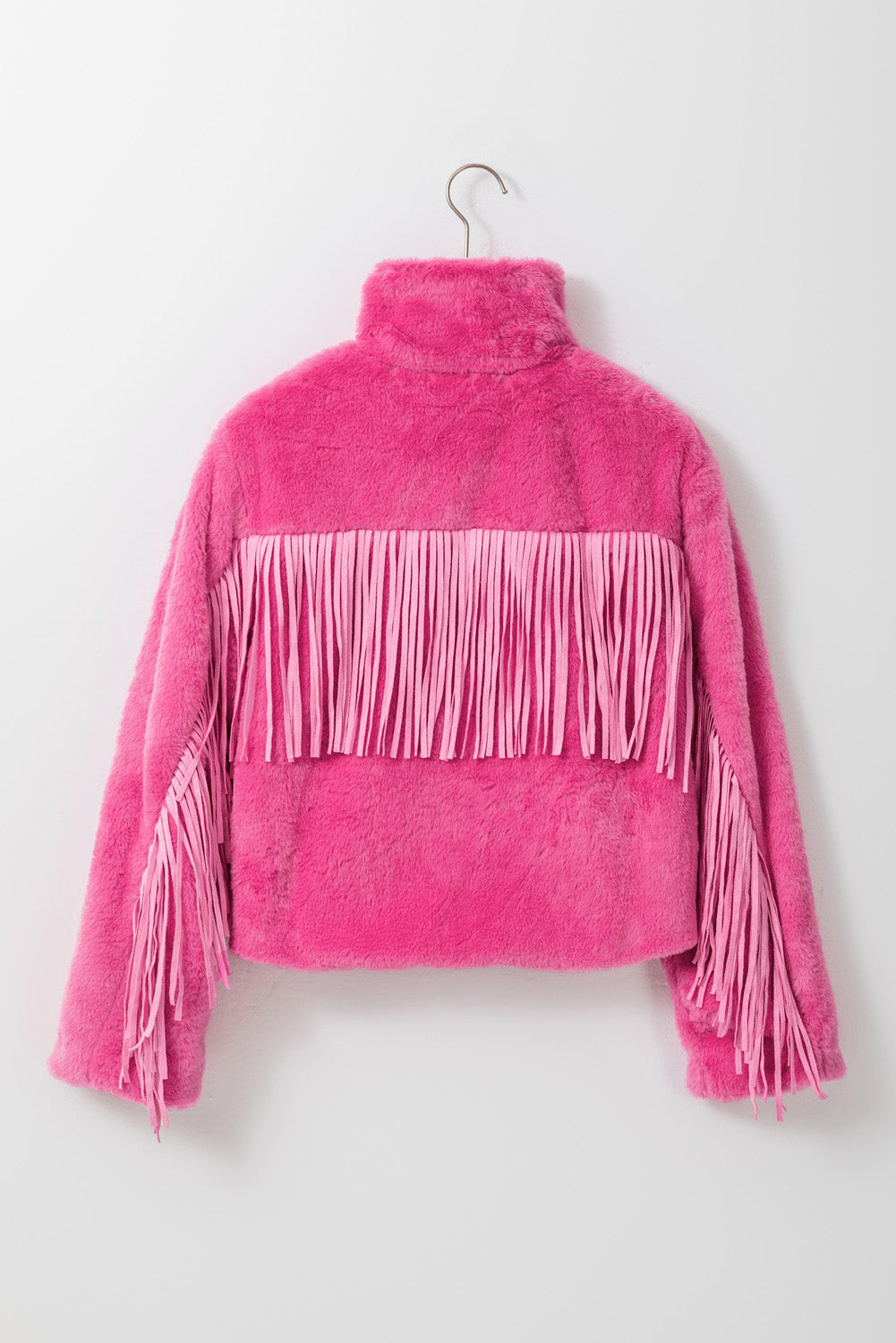 Fringed Zip Up Fleece Jacket-Angel Casuals