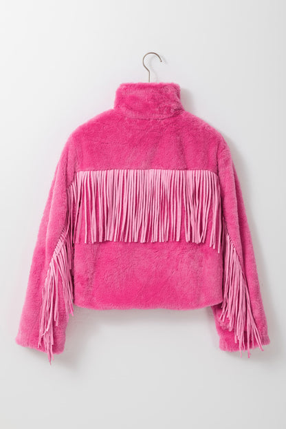 Fringed Zip Up Fleece Jacket-Angel Casuals