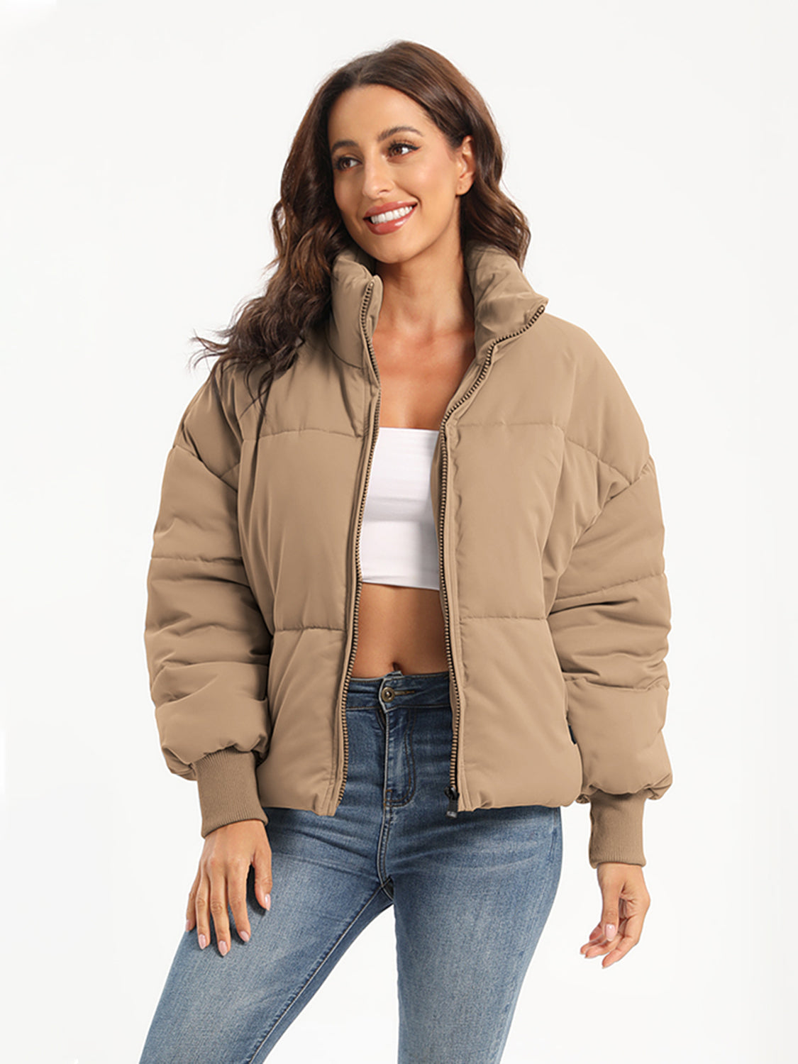 Zip Up Turtleneck Long Sleeve Winter Coat-Angel Casuals