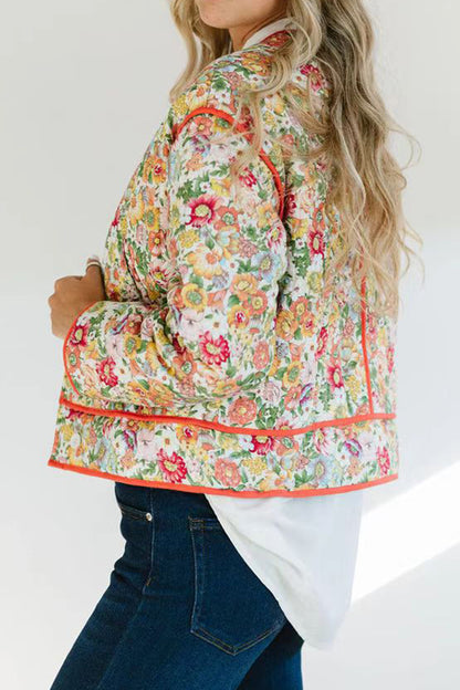 Floral Button Up Long Sleeve Winter Coat-Angel Casuals