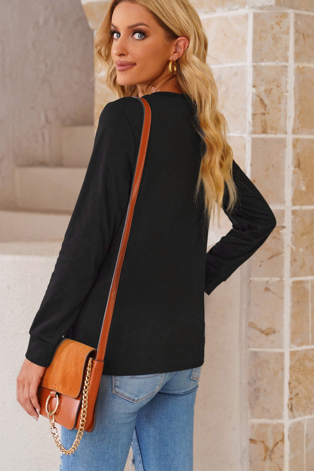 Round Neck Long Sleeve Top-Angel Casuals