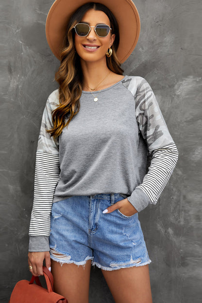 Mixed Print Raglan Top-Angel Casuals