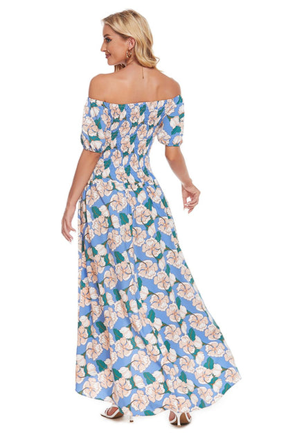 Floral Off-Shoulder Slit Maxi Dress-Angel Casuals