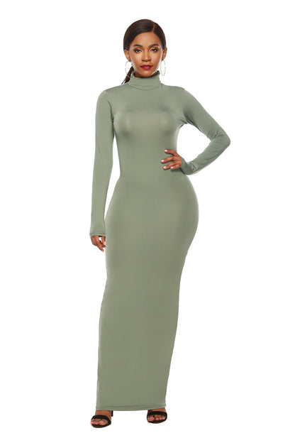 Mock Neck Long Sleeve Maxi Slim Dress-Angel Casuals